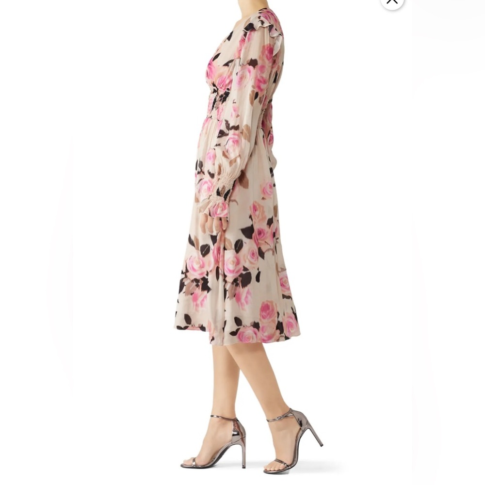 Pinko blooms smocked dress in pink roses ruffles flowy midi feminine Sz 2 - Picture 12 of 15